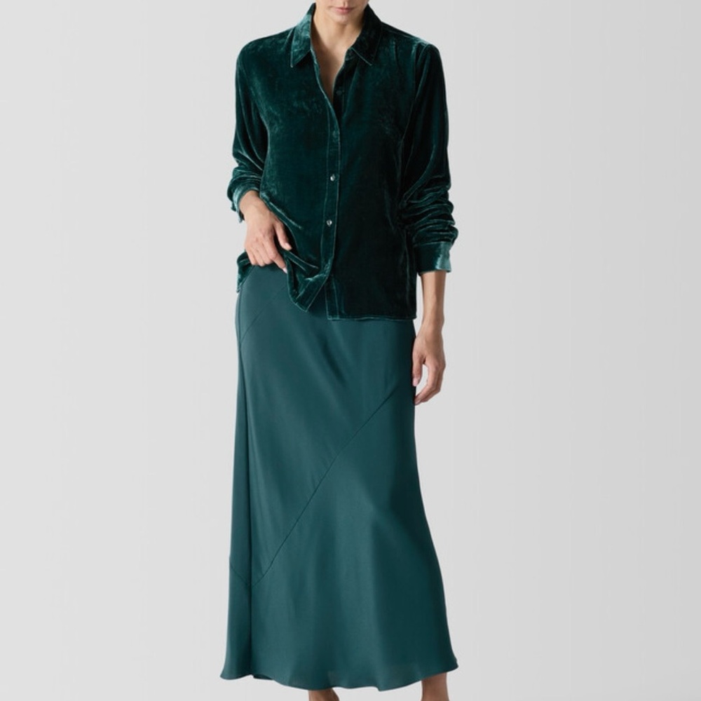 NWT Eileen Fisher Pine Green Bias-Cut Maxi Skirt Size XL $278